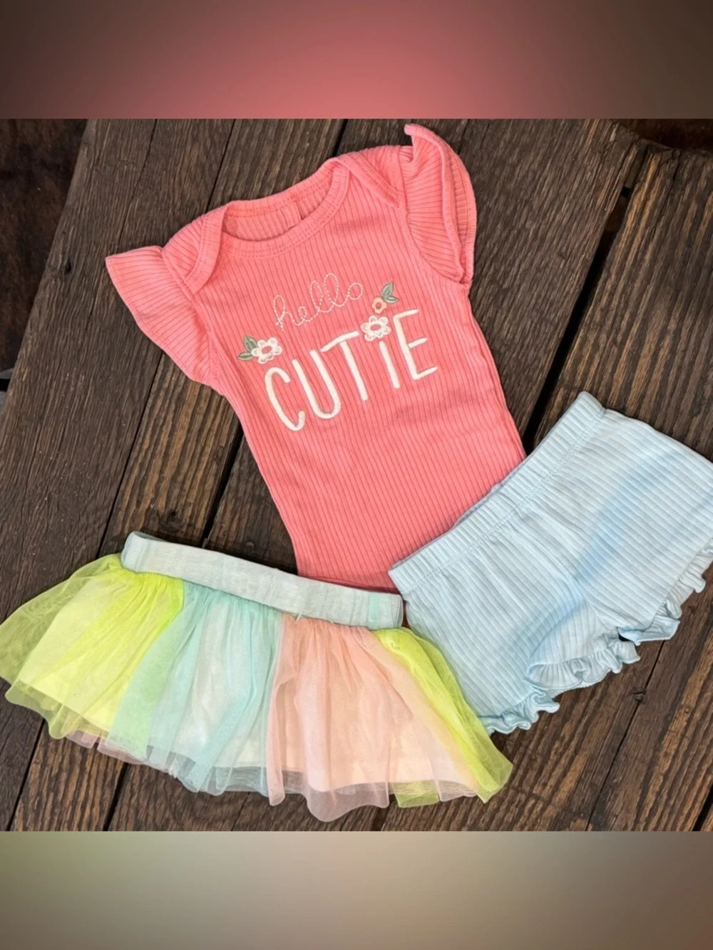 Baby Girls Clothing Bundle Lot - 3-6 Months Tutu Skirt, Shorts, Sleeper, Shirt - Picture 2 of 9